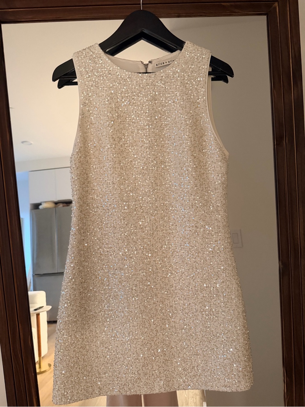 Alice + Olivia Cream Sequin Mini Shift Dress